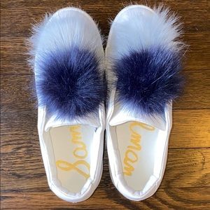 Sam Edelman White Leather Pom Pom Sneakers